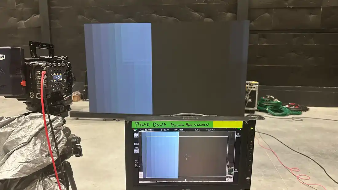 The difference between two LED screens, seen through a cinema camera