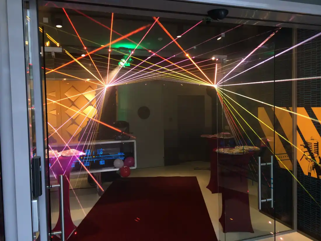 Laser beams at the BG Radio entrance for the station’s birthday
